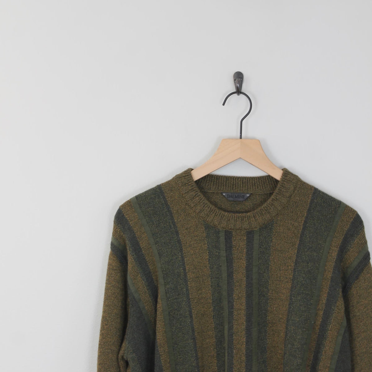 Vintage 80s Green Striped, Dalmine Uomo Wool Sweater, Size Medium