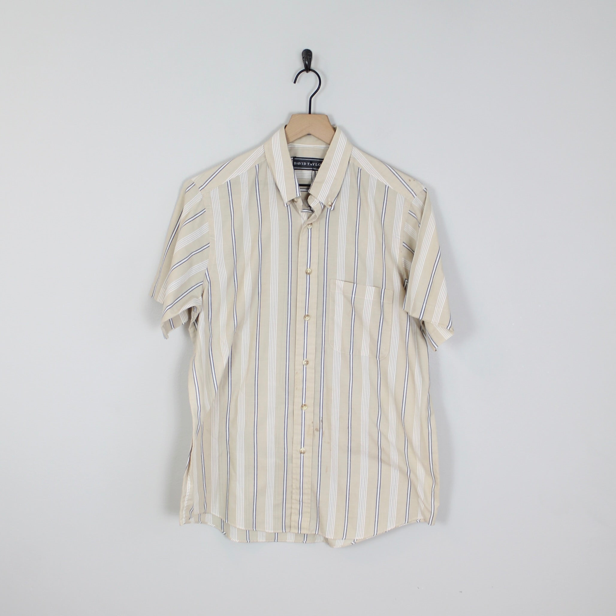 Vintage 90s David Taylor, Striped Beige Shirt, Size Medium