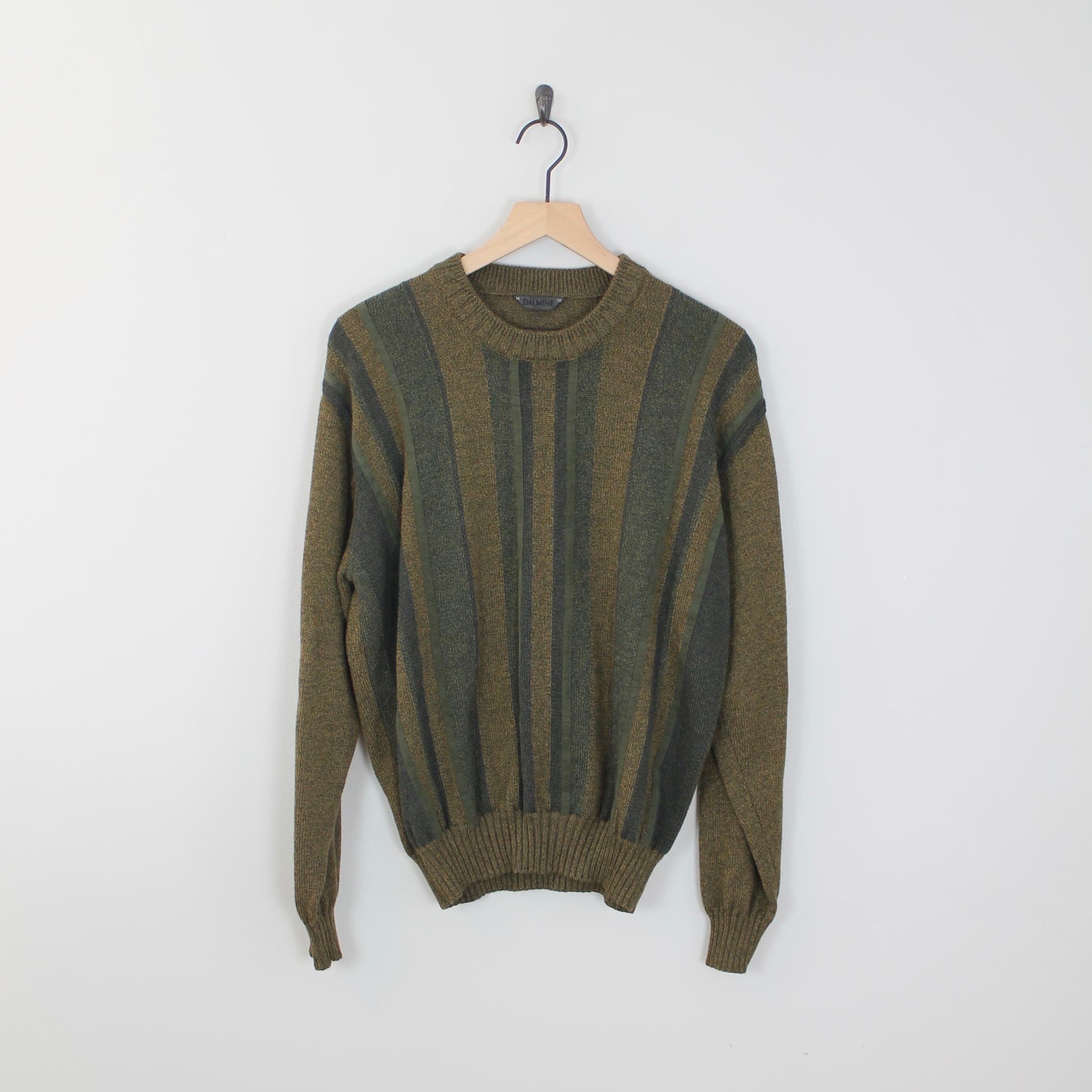 Vintage 80s Green Striped, Dalmine Uomo Wool Sweater, Size Medium