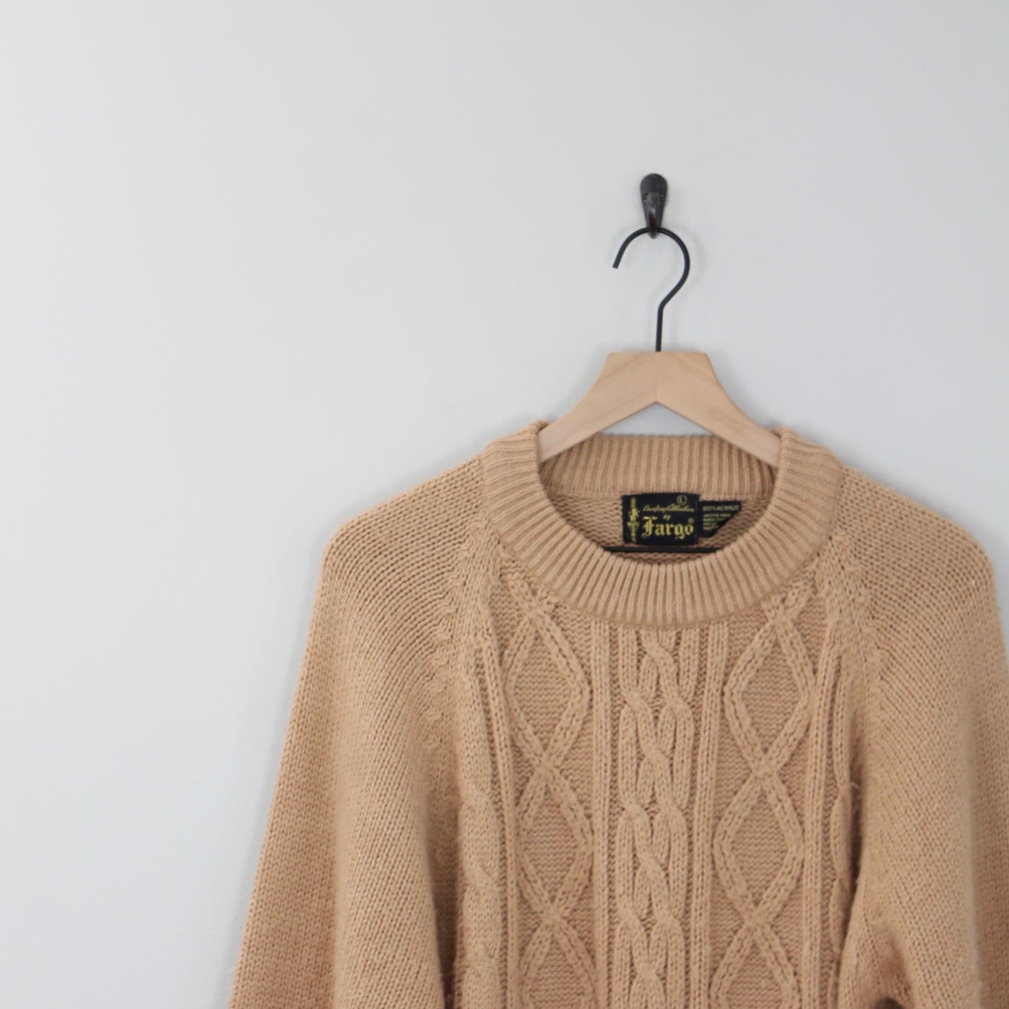 Vintage 70s Brown Cable Knit, Fishermans Sweater, Size Large